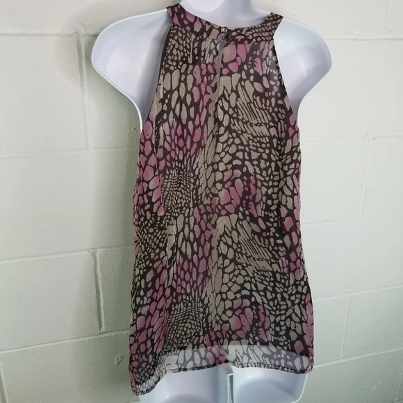 Y2k Vtg Marina Luna Fairy Coquette silk ruffle watercolor sleeveless top - Picture 2 of 8